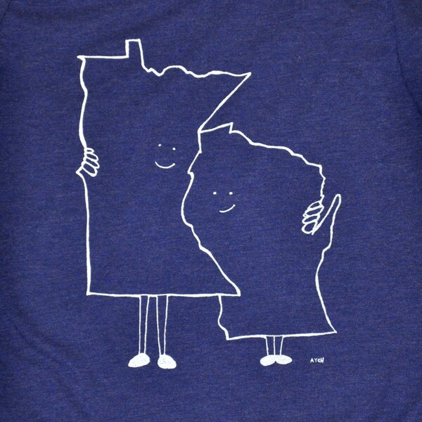 Unisex L - MN hugs WI - Minnesota hugs Wisconsin T-shirt by Aych - Blue tri-blend