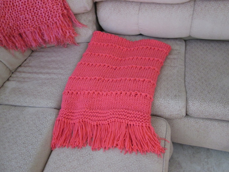 Bright Coral Hand Knitted AfghanThrow