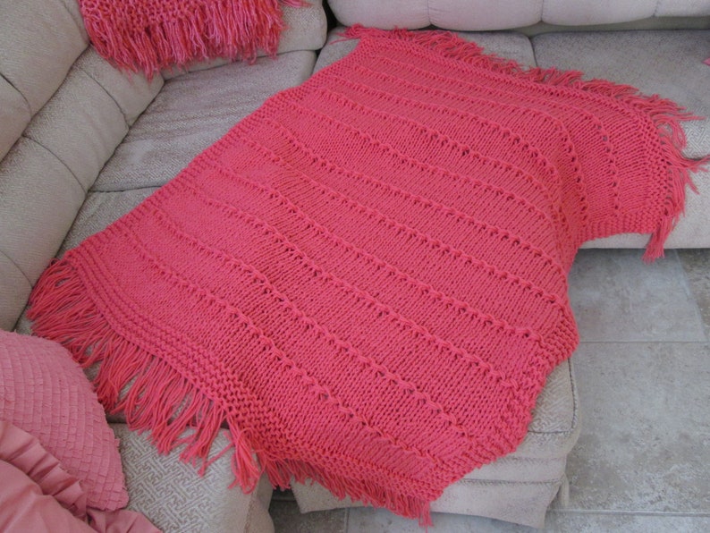 Bright Coral Hand Knitted AfghanThrow