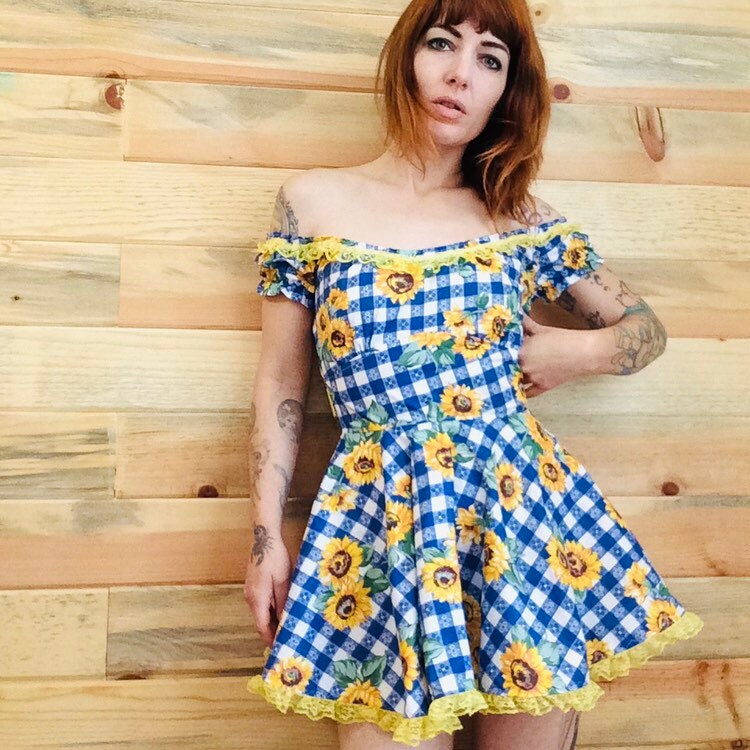 The Sunny Dress- Sunflower Cotton Dress: Lace Trim, Satin Bow - Etsy