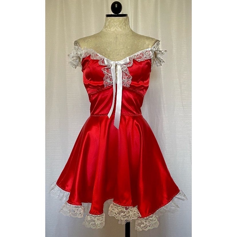 Kathryn Dress in Red Satin With White Lace - Etsy