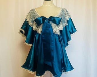 The Belita Babydoll- retro off the shoulder satin flowy babydoll with ruffled lace