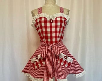 Cherry Pie Apron Dress- red gingham 50's style