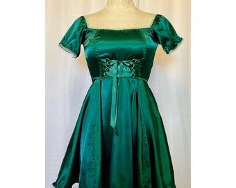 The Satin Tori Barmaid Dress in Green