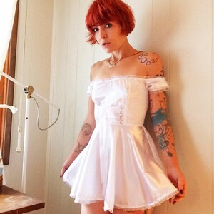 The Cotton Tori Barmaid Dress in Blue