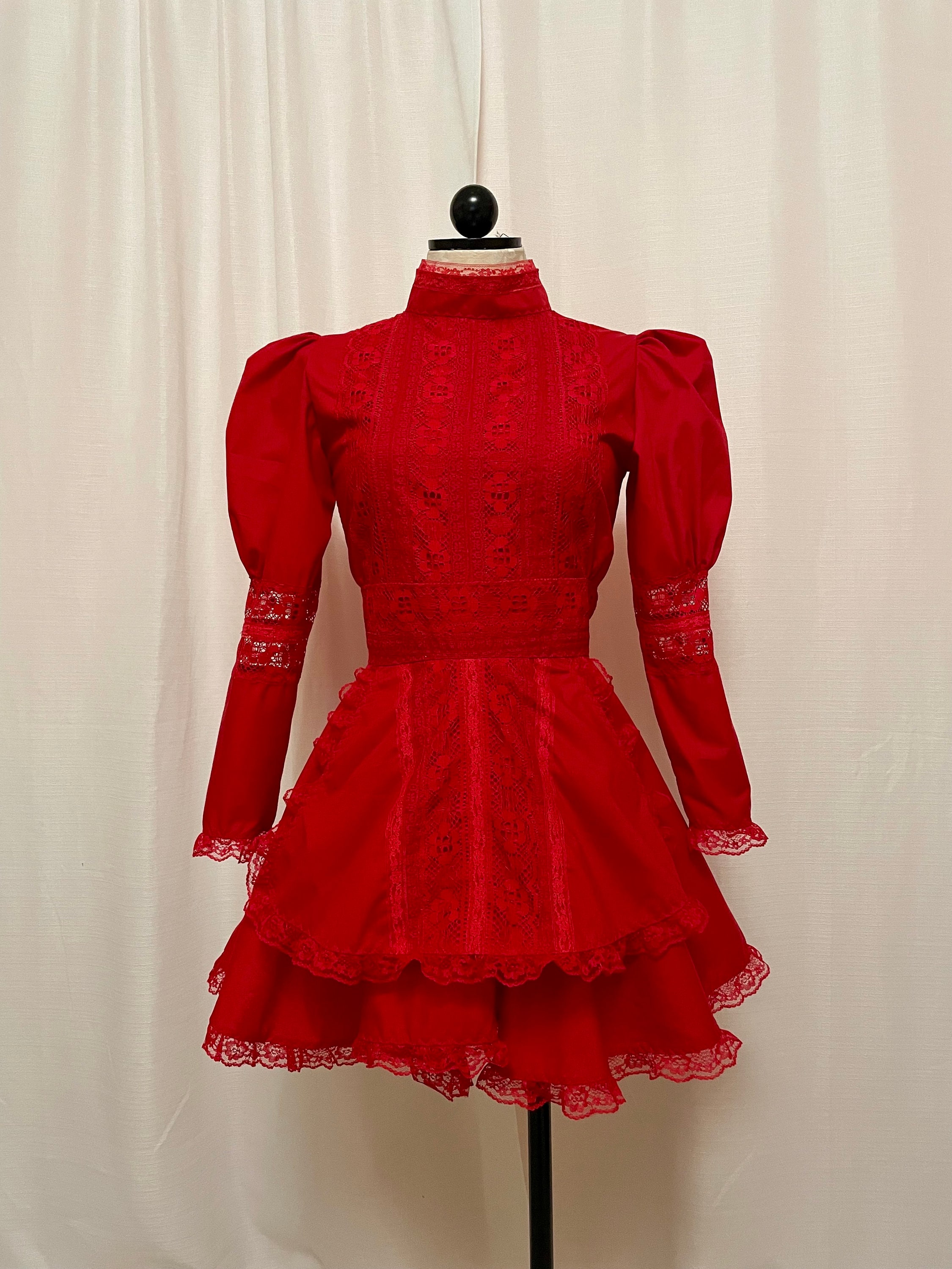 fitted lace wedding dress Red Roses Ruffle Off Shoulder Long Sleeve Dress S / Red main image 0