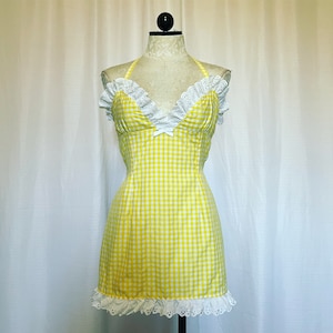 Debra Dress- cotton mini dress gingham ruffled halter