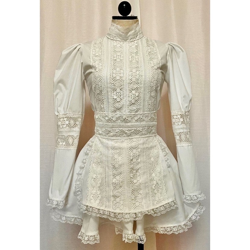 chinese dress ladies 1970's Ivory Vintage Edwardian Style Wedding Dress With Bishop Sleeves –  Xtabay Vintage main image 0
