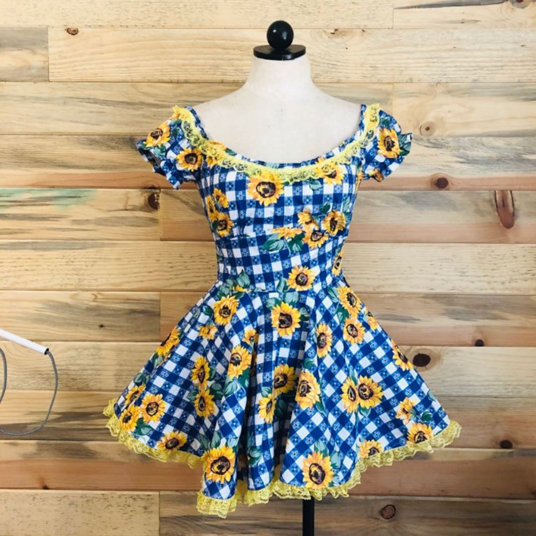The Sunny Dress- Sunflower Cotton Dress: Lace Trim, Satin Bow - Etsy