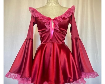 Deidre Dress in Red with Pink Lace