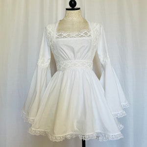 The Aurelie Dress in White- Bell Sleeve cotton and lace 70s babydoll