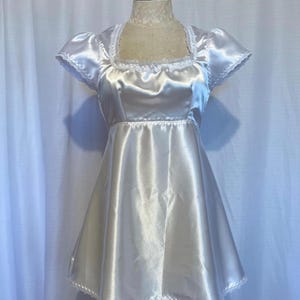 Valentina Dress in White Satin- cap sleeve open back mini