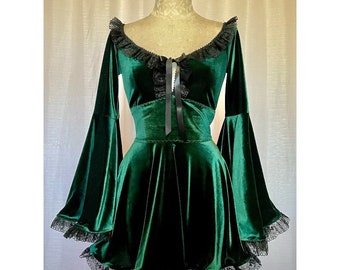 The Deidre Dress in Green Velvet