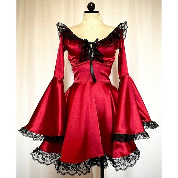 red dress with black lace sleeves Social Collision Black & Red Lace Twofer Long-Sleeve Dress