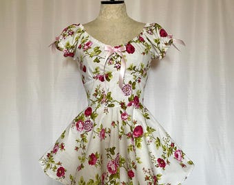 Missy Dress- Floral Babydoll circle skirt off shoulder dress
