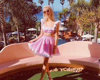 【新品】Bibiy Dolly gingham crop top Dolly Set- Gingham Crop Top and Matching Skirt Cottage Style