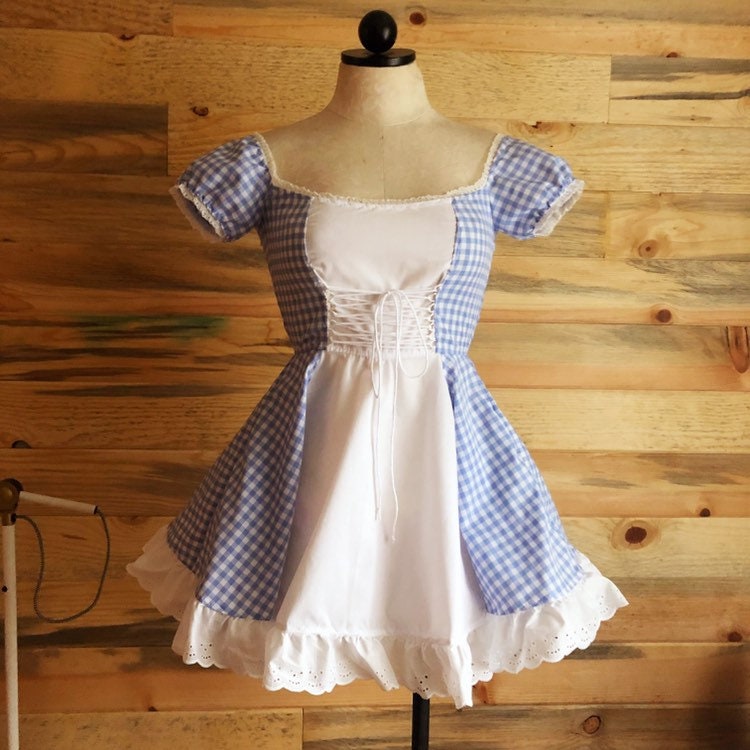 blue gingham milkmaid dress Milkmaid Dress (butterfly sleeves, standard skirt, lace up back, funci   Dreaming Of Ivy