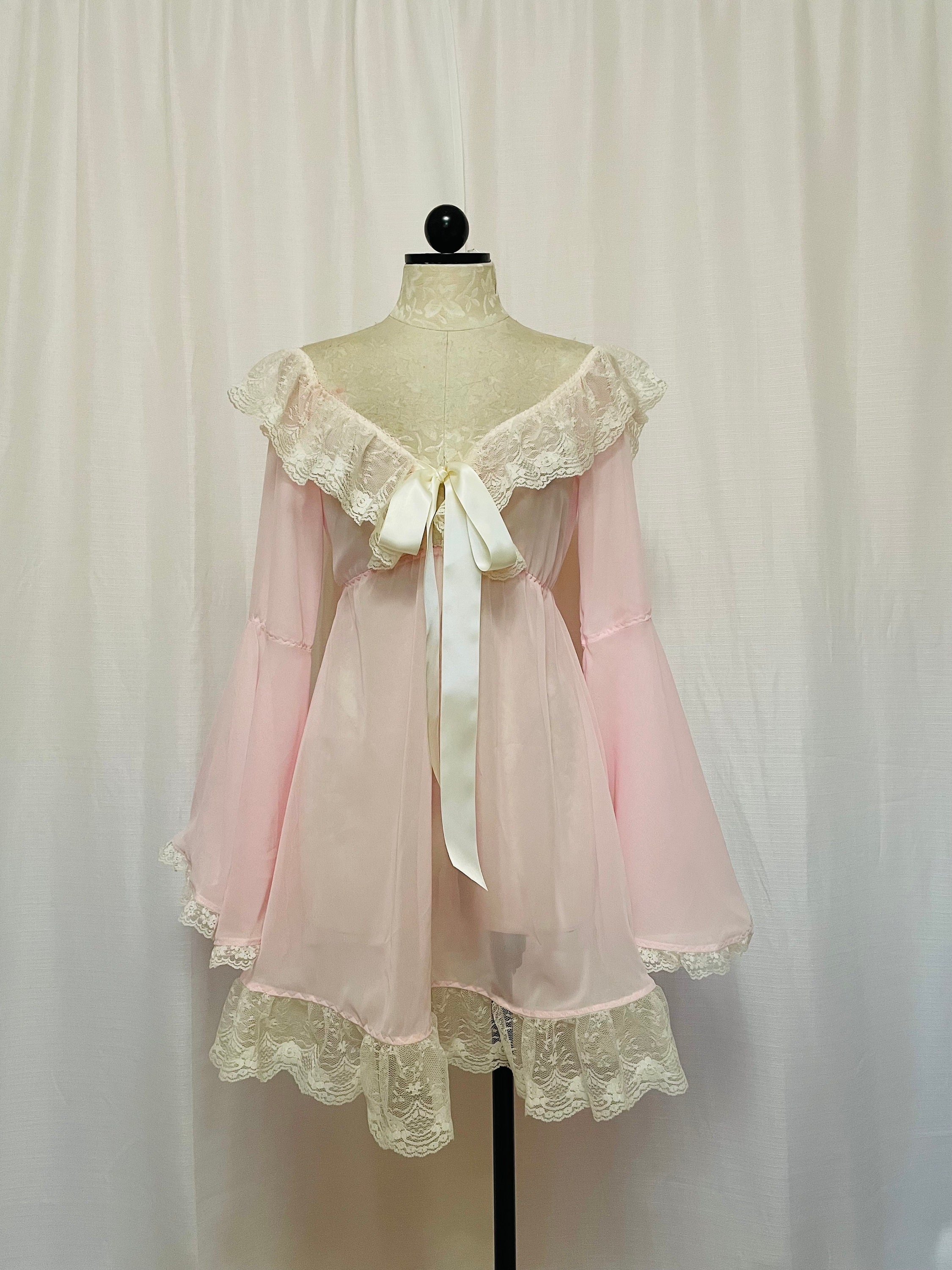 The Penny Dress- Vintage Ruffled Bell Sleeve Chiffon off the