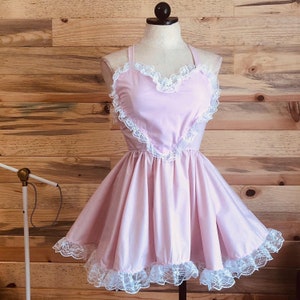 The Therese Dress- Cotton Apron Babydoll Dress: Heart Front, Lace Trim