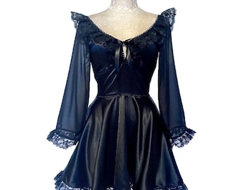The Penelope Dress- Satin Off-Shoulder Dress: Lace & Ribbon Details