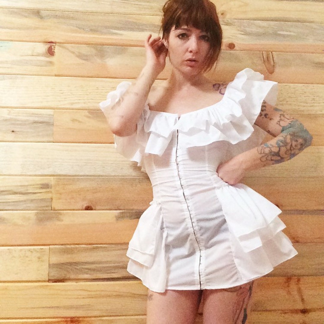 Betsy Dress- 80s Style off Shoulder Ruffled Mini Dress - Etsy