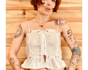 Sweetheart Top - top corto vintage in cotone con spalline sottili