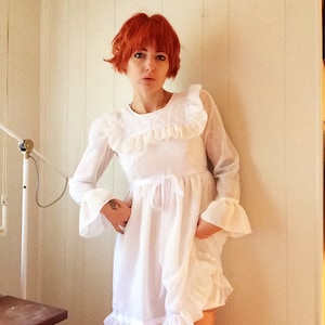 Savannah long sleeve babydoll- chiffon ruffled bib vintage style