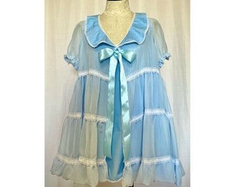 Lexi Babydoll in Blue- tiered ruffled 90s style dress