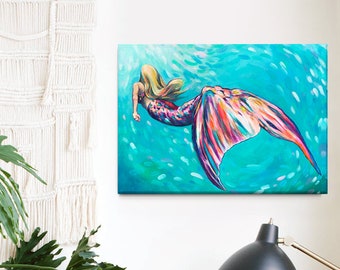 Mermaid Art Print, Blonde Mermaid, Mermaid Décor, Hawaii Artist