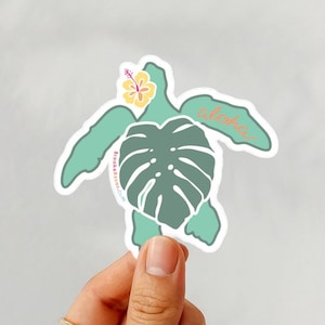 Hawaiian Sea Turtle Sticker, Aloha Honu, Monstera Shell
