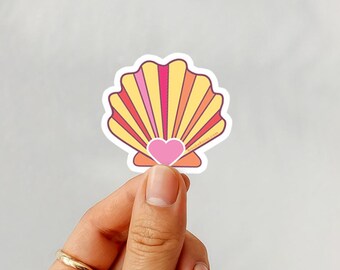 Sunrise Shell Sticker, Heart, Water Bottle Vinyl Sticker, Small Hawaii Gift Souvenir