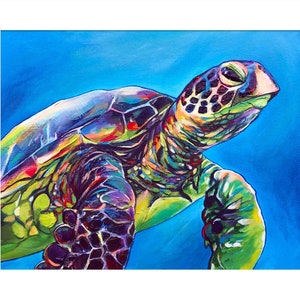 Blue Friend, Ocean Green Sea Turtle Print, Kauai Hawaii Honu Art, Hawaii Artist