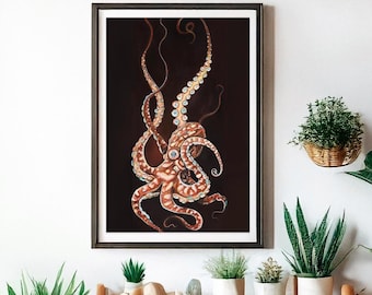 Octopus Canvas Print, Tako Art, Hawaii Artist, Kauai Made, Aloha Ocean Art
