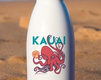 Kauai Octopus Sticker, Red He'e with Sunrise Shell
