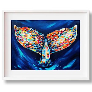 Kohola Print, Whale Tail Art, Humpback Painting, Mermaid Tail Print Kauai Hawaii Artist, Ocean Décor