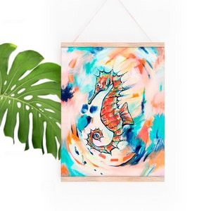 Seahorse Print, Sea Horse Art, Abstract Sea Life Art, Beach House Décor