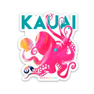 Pegatina de pulpo Kauai, recuerdo de Tako Kauai, pegatina de He'e Hawaii, pegatina de taza de matraz, regalo de Kauai