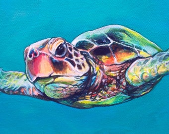 Impresión de tortuga verde de Kauai, arte Honu, decoración de playa