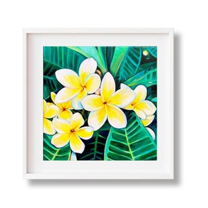Yellow Plumeria Bouquet Painting, Frangipani Print, Kauai Made, Hawaii Artist, Tropical Decor
