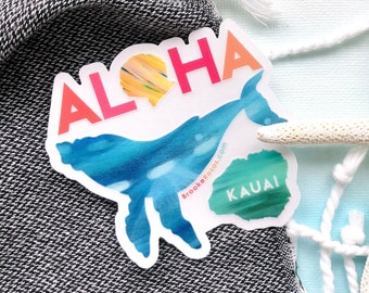 Clear Whale Kauai Sticker, Kauai Souvenir, Hawaii Vinyl Sticker, Water Bottle Sticker, Kauai Aloha Gift, Spread ALOHA, Hawaiian Kohala