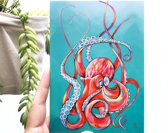 カラフルなタコアート、タコの絵、ヘーエプリント、鮮やかなカウアイ