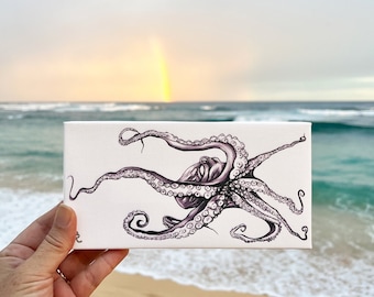 Black And White Tako Art,  B&W Octopus Print, Hawaiian He'e, Surf Shack Wall Art