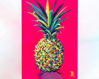 Original Petit Pineapple Paintings, Hand-Painted Acrylics on Canvas, Customizable
