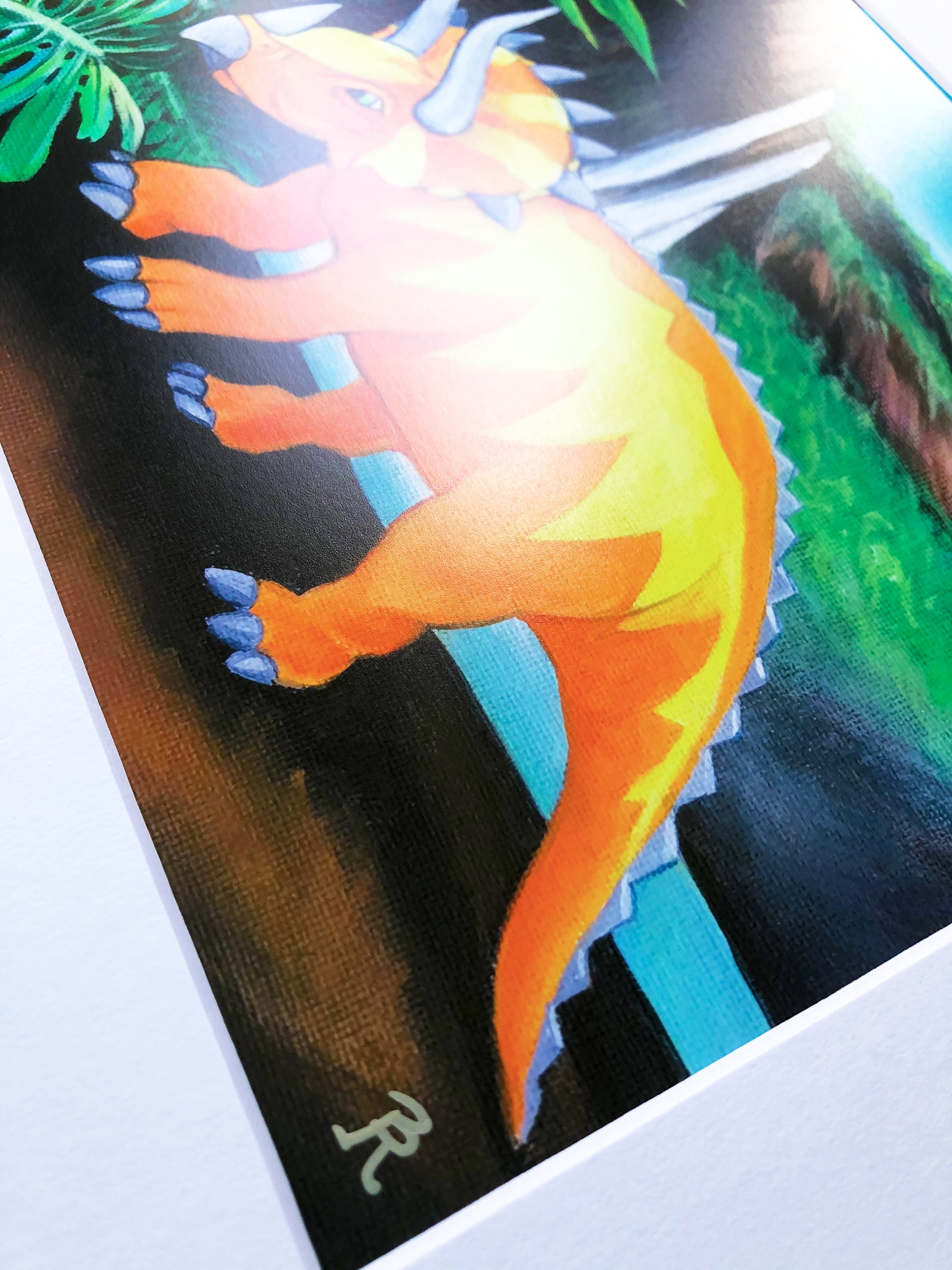 トリケラトプスの絵画、オリジナルの恐竜の版画、ジュラシックパークの