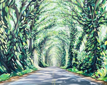 Poipu Tree Tunnel Print, Southside Kauai Destination, Rooster, Hawaii Artist