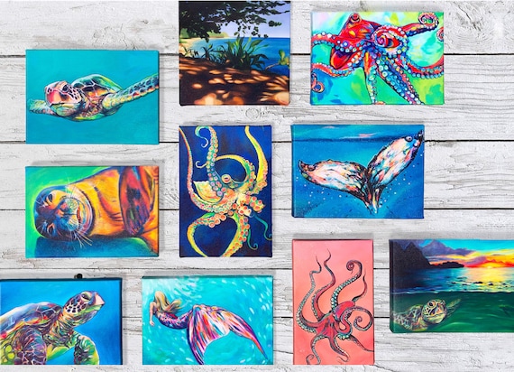 カラフルなタコアート、タコの絵、ヘーエプリント、鮮やかなカウアイ