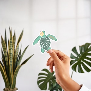 Pegatina de tortuga marina hawaiana, Aloha Honu, Monstera Shell imagen 2