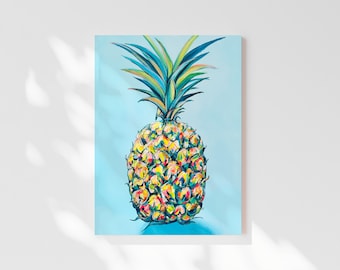 Pineapple Art Print, Colorful Acrylic Painting, Aloha Hawaii Decor