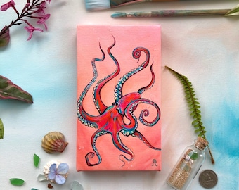 Coral Tako Art Print, Octopus Squid Décor, Hawaiian He'e Tentacles