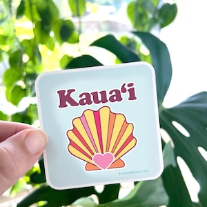 Pegatina de Kauai, concha de amanecer, corazón, pegatina para botella de agua, pequeño regalo de recuerdo de Hawái